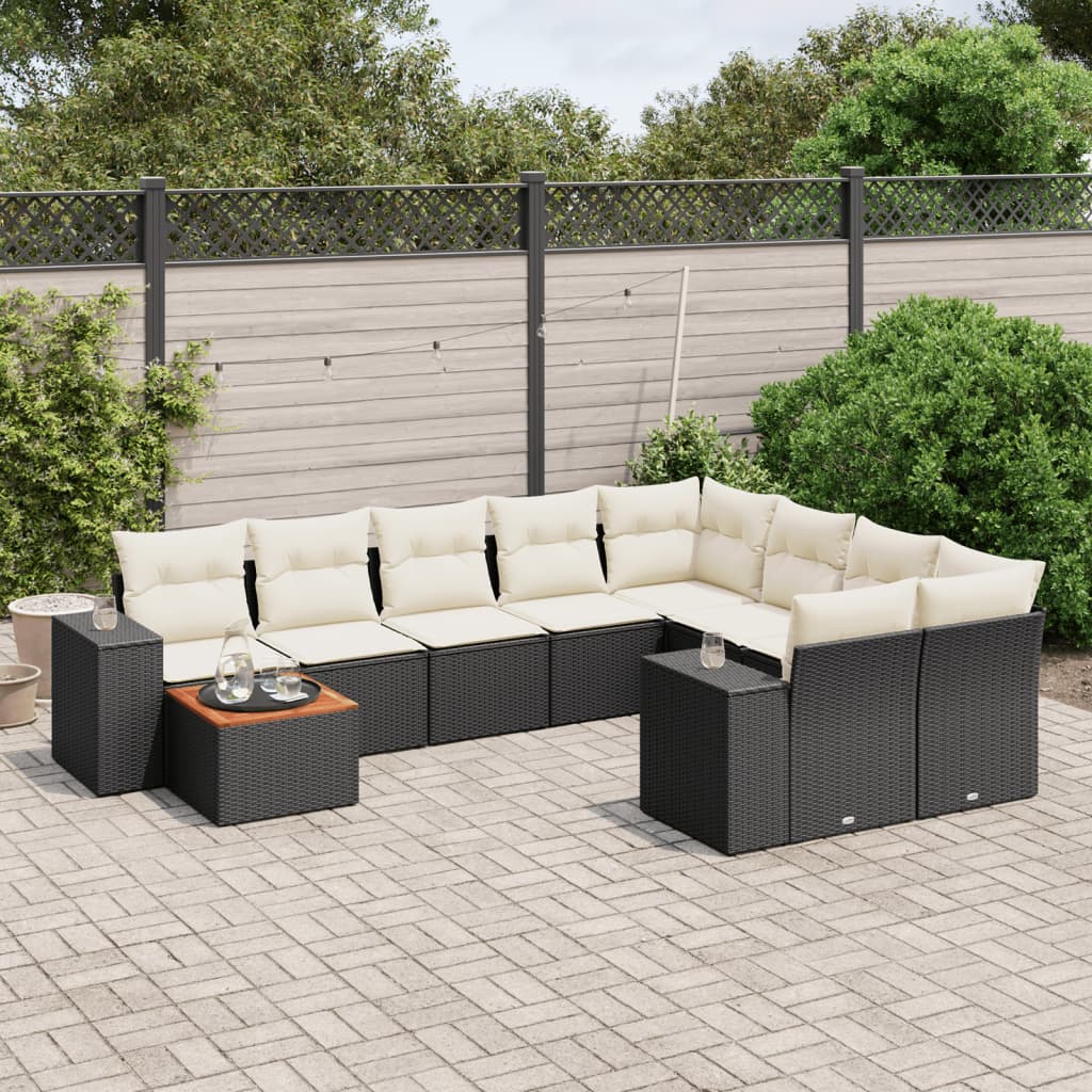 Set Divani da Giardino 10pz con Cuscini in Polyrattan Nero 3225608