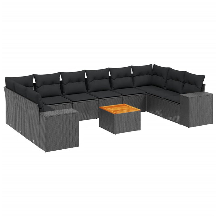 Set Divani da Giardino 11 pz con Cuscini in Polyrattan Nero 3225614