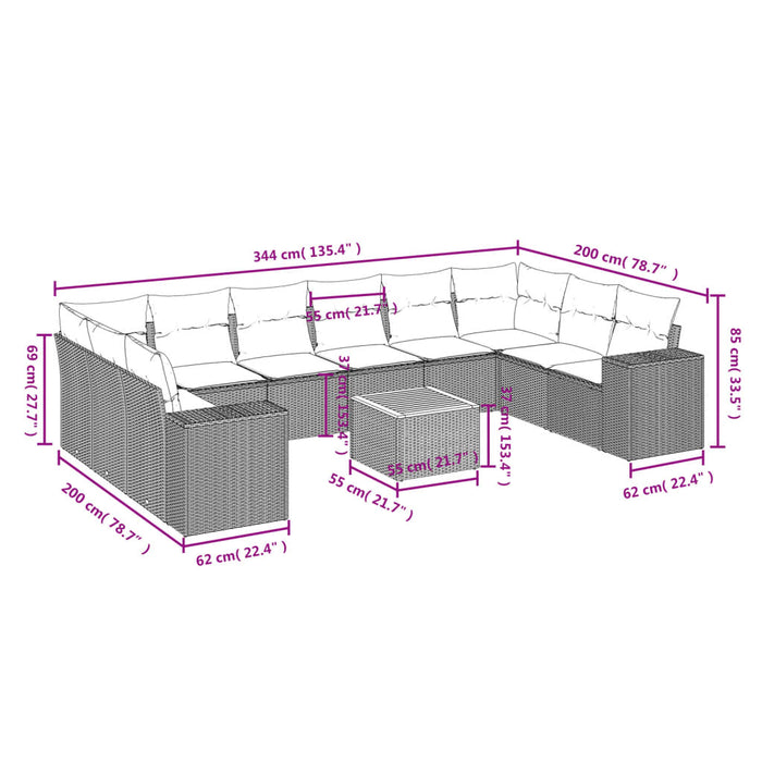 Set Divani da Giardino 11 pz con Cuscini in Polyrattan Grigio 3225619