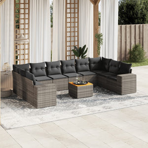 Set Divani da Giardino 11 pz con Cuscini in Polyrattan Grigio 3225619