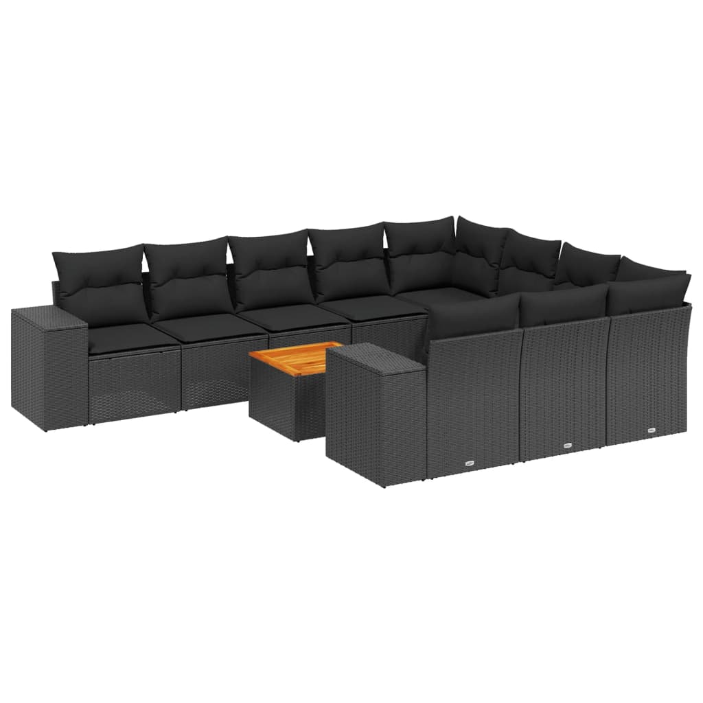 Set Divani da Giardino 11 pz con Cuscini in Polyrattan Nero 3225621