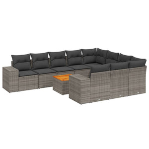 Set Divani da Giardino 11 pz con Cuscini in Polyrattan Grigio 3225626