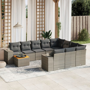 Set Divani da Giardino 11 pz con Cuscini in Polyrattan Grigio 3225633