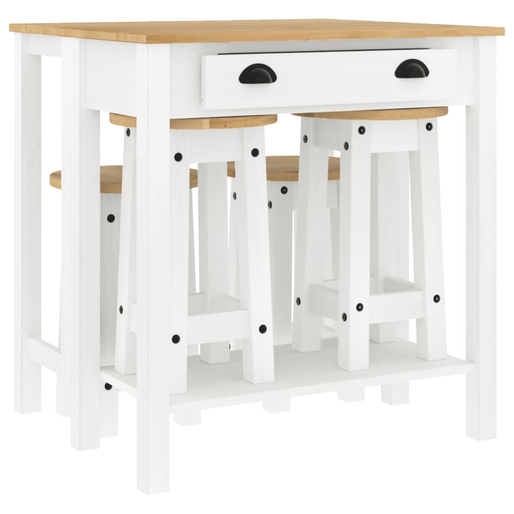 Set da Bar 5 pz Bianco in Legno Massello di Pino 3217077