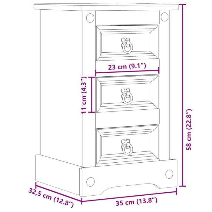 Comodino Corona 35x32,5x58 cm in Legno Massello di Pino 4005653