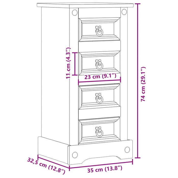 Comodino Corona 35x32,5x74 cm in Legno Massello di Pino 4005654