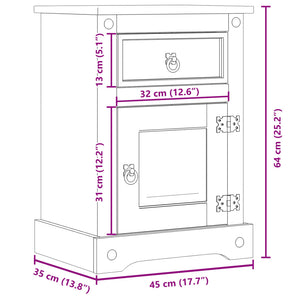 Comodino Corona 45x35x64 cm in Legno Massello di Pino 4005655