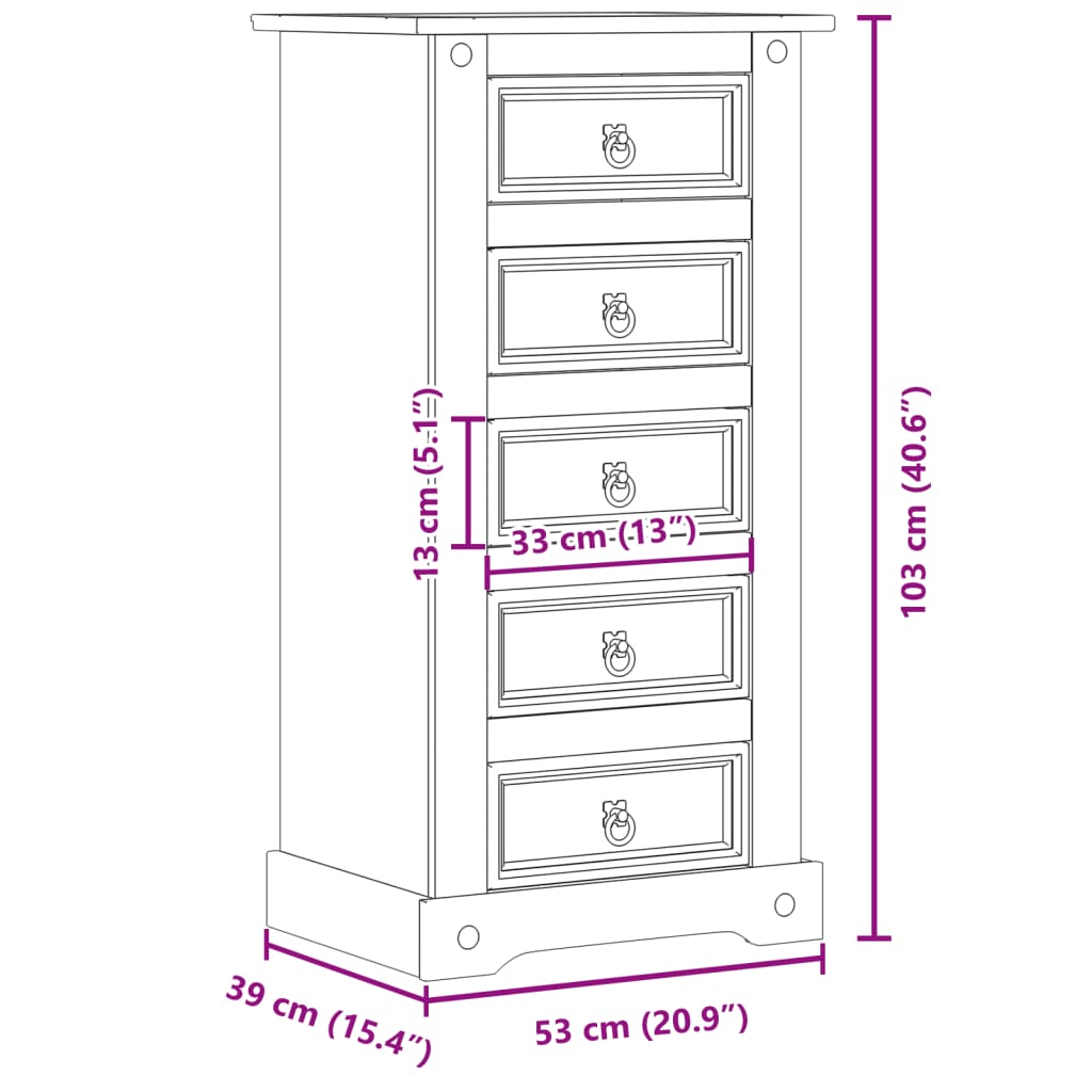 Comodino Corona 53x39x103 cm in Legno Massello di Pino 4005661