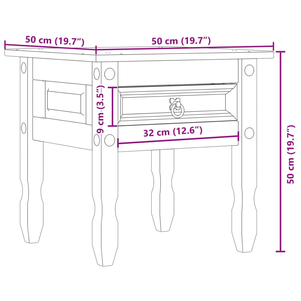 Tavolino Corona 50x50x50 cm in Legno Massello di Pino 4005664