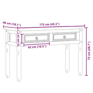 Tavolino Consolle Corona 115x46x73 cm in Legno Massello di Pino 4005665