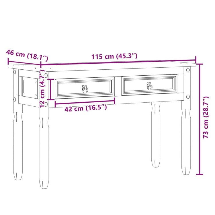 Tavolino Consolle Corona 115x46x73 cm in Legno Massello di Pino 4005665