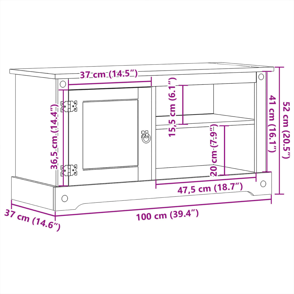 Mobile Porta TV Corona 100x37x52 cm in Legno Massello di Pino 4005667