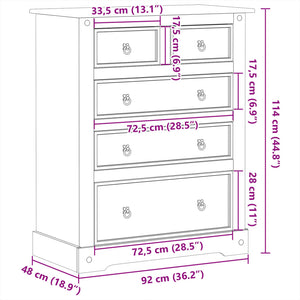 Cassettiera Corona 92x48x114 cm in Legno Massello di Pino 4005674