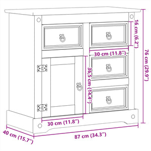 Credenza Corona 87x40x76 cm in Legno Massello di Pino 4005679