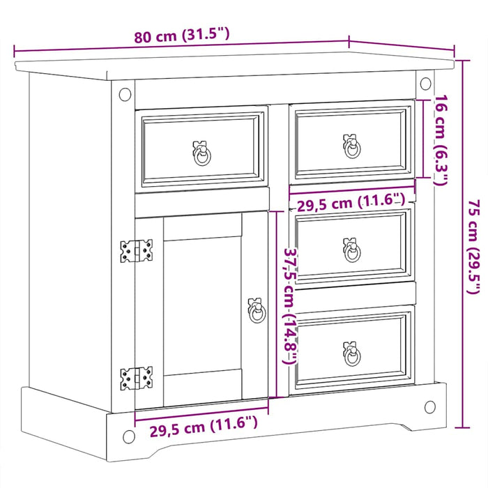 Credenza Corona 87x40x76 cm in Legno Massello di Pino 4005679