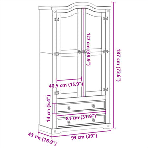 Vetrina Corona 99x43x187 cm in Legno Massello di Pino 4005682