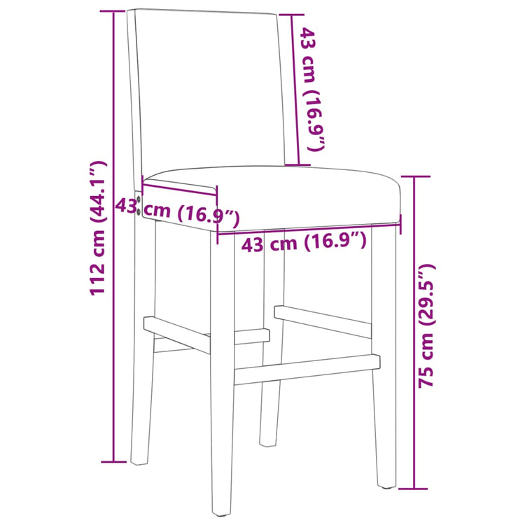 Sedie da Bar 2 pz in Legno Massello di Hevea e Tessuto 4006187