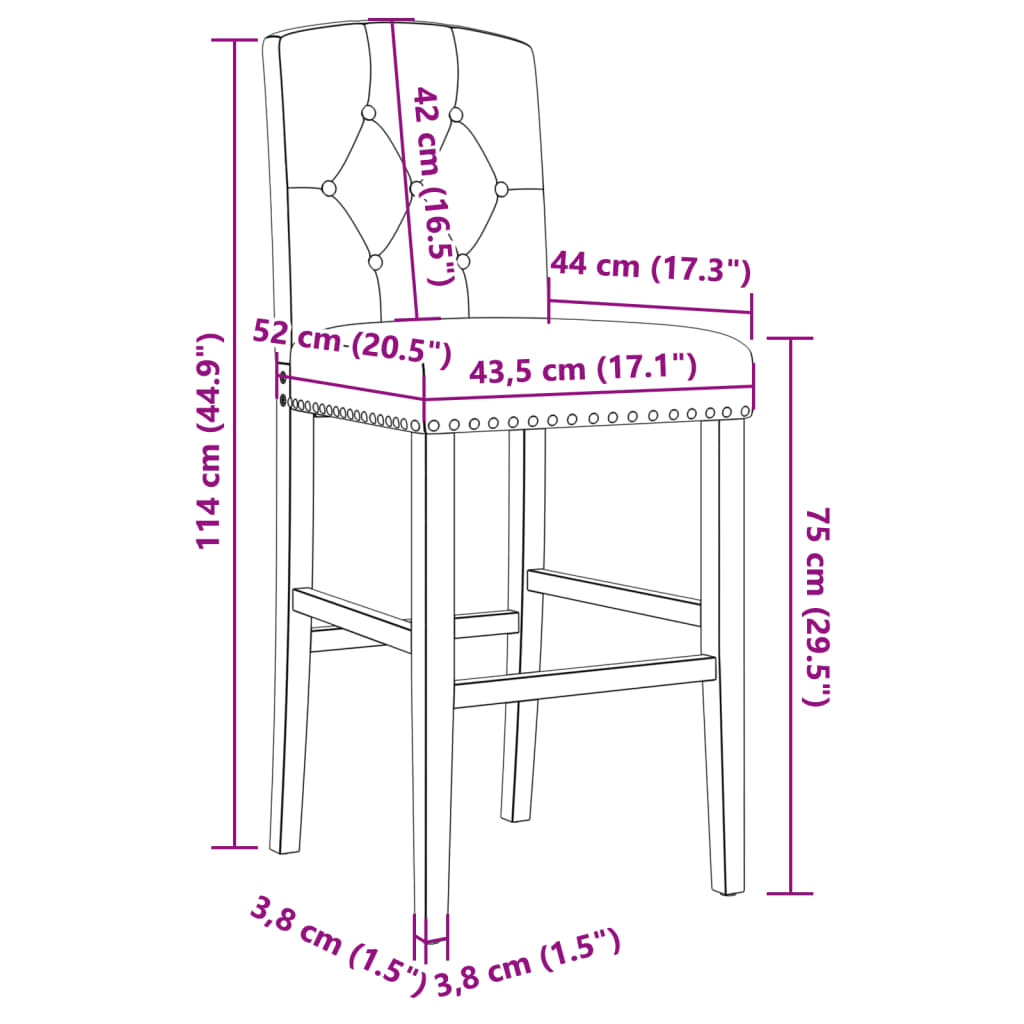 Sedie da Bar 2 pz in Legno Massello di Hevea e Tessuto 4006203