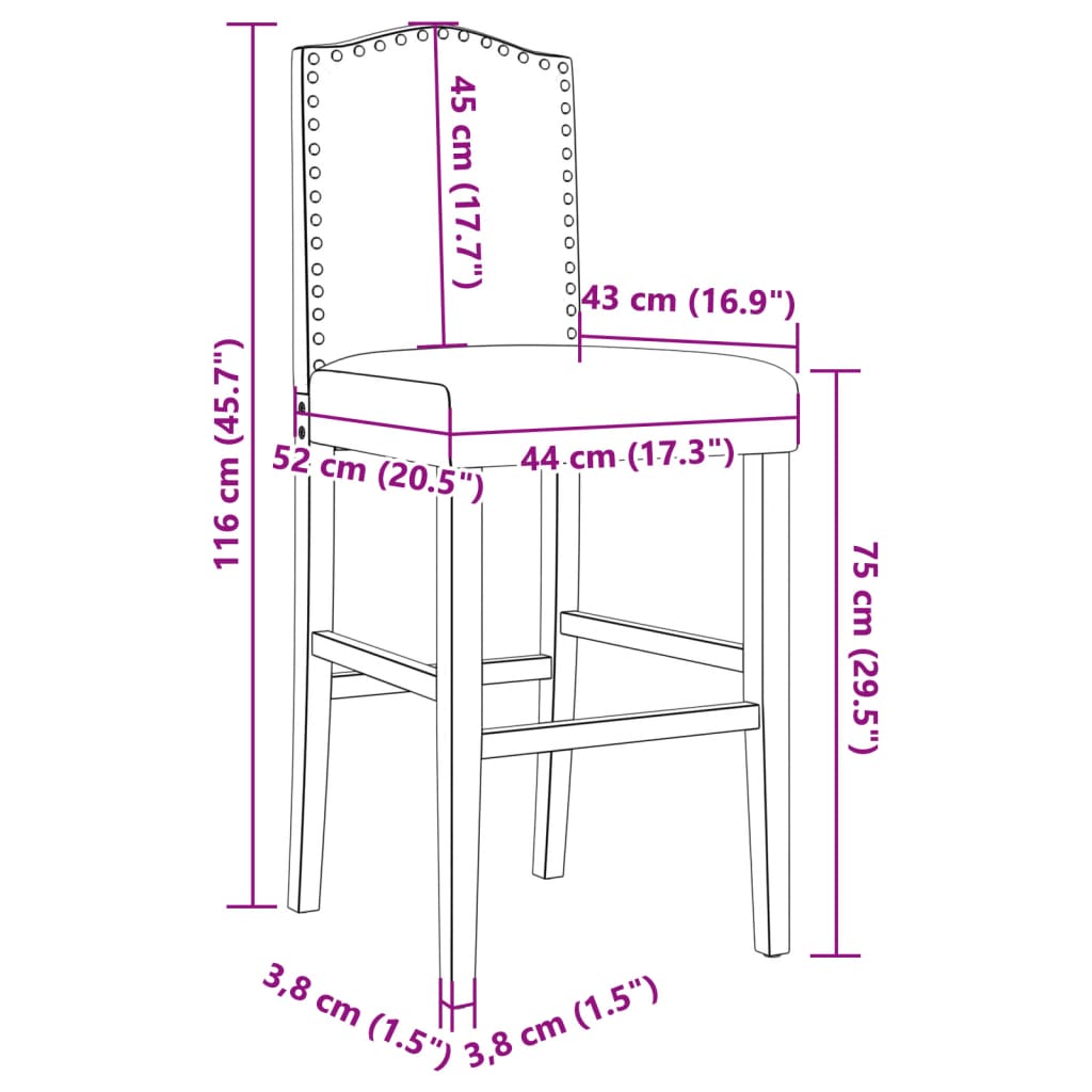 Sedie da Bar 2 pz in Legno Massello di Hevea e Tessuto 4006207