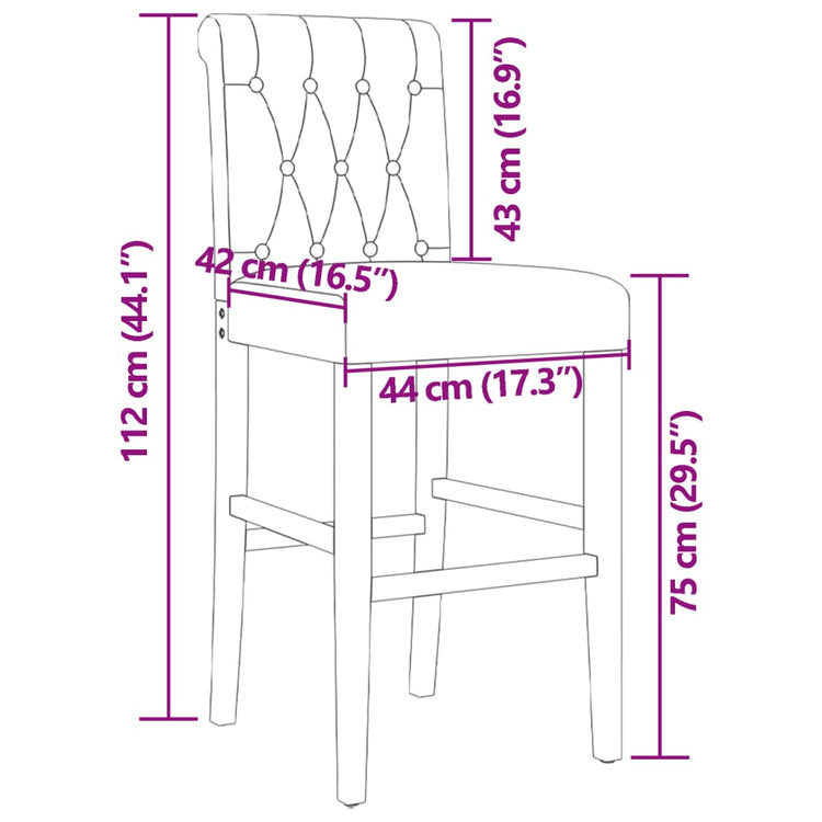 Sedie da Bar 2 pz in Legno Massello di Hevea e Tessuto 4006215