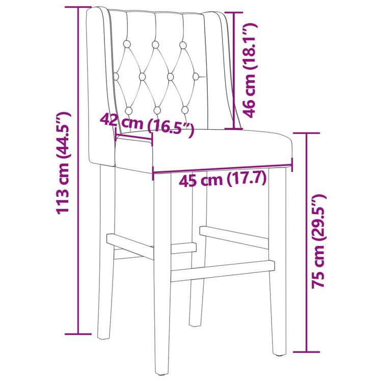 Sedie da Bar 2 pz in Legno Massello di Hevea e Tessuto 4006225