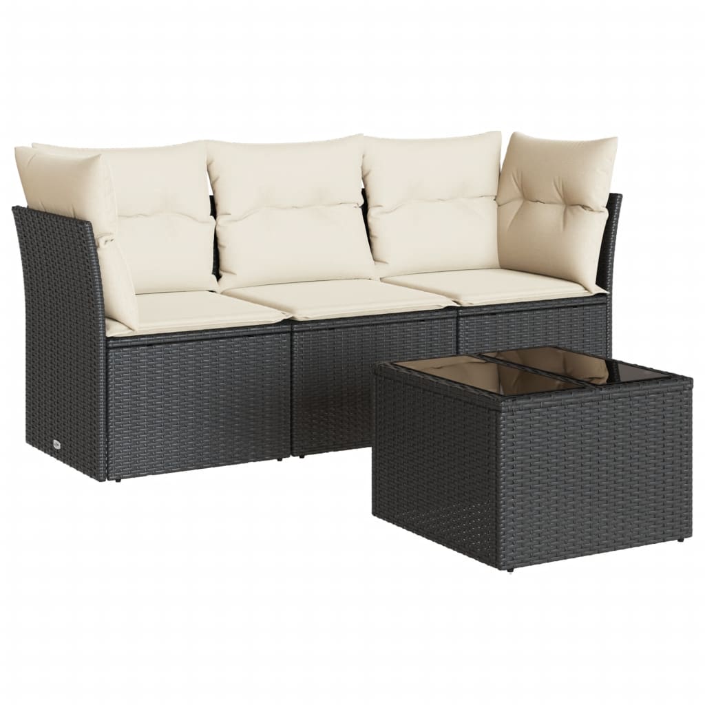 Set Divani da Giardino 4 pz con Cuscini Nero in Polyrattan 3249055