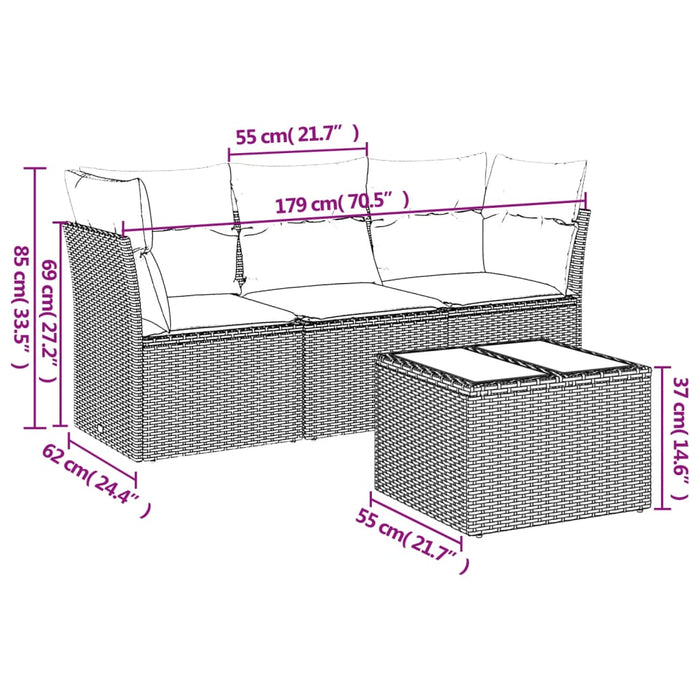 Set Divani da Giardino 4 pz con Cuscini Nero in Polyrattan 3249055