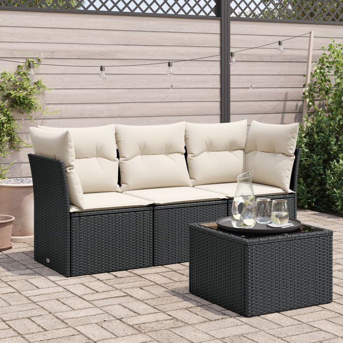 Set Divani da Giardino 4 pz con Cuscini Nero in Polyrattan 3249055