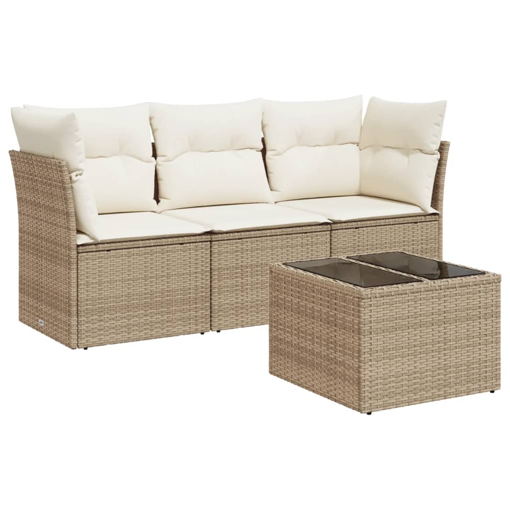 Set Divano da Giardino 4 pz con Cuscini Beige in Polyrattan 3249057