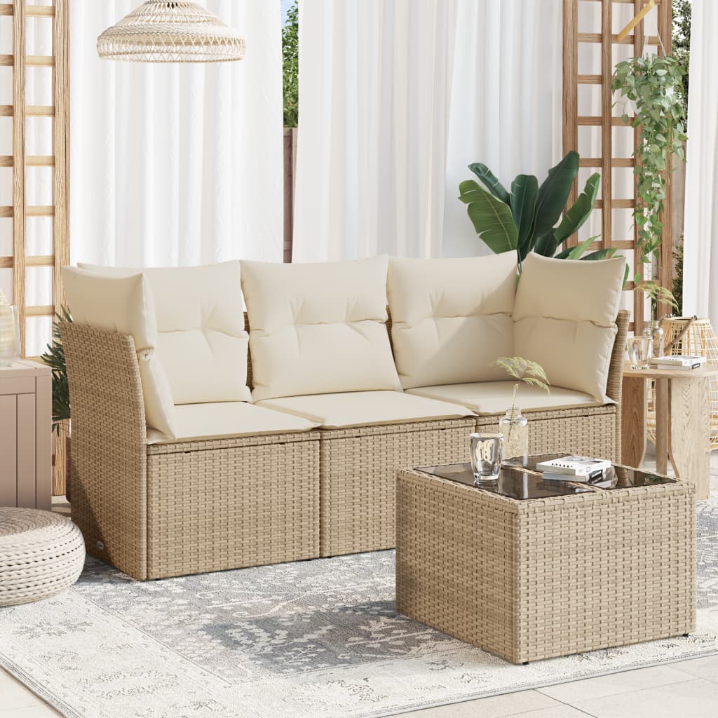 Set Divano da Giardino 4 pz con Cuscini Beige in Polyrattan 3249057