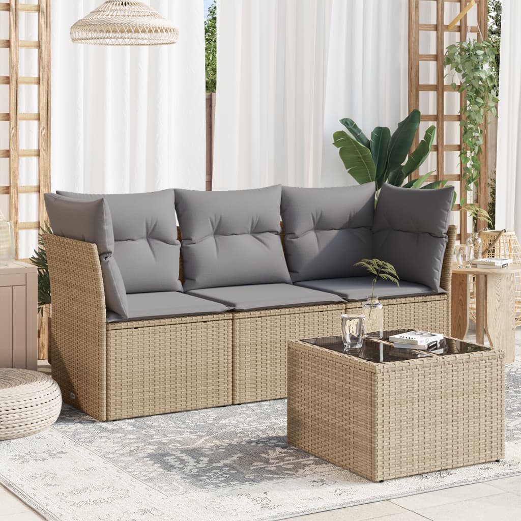 Set Divano da Giardino 4 pz con Cuscini Beige in Polyrattancod mxl 110920