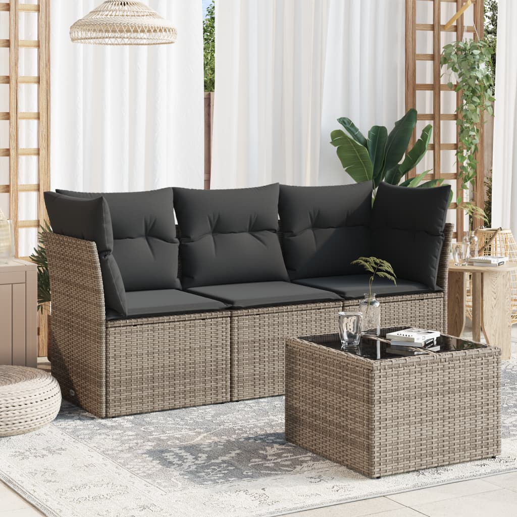 Set Divani da Giardino 4 pz con Cuscini in Polyrattan Grigiocod mxl 86924