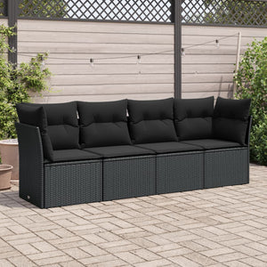 Set Divani da Giardino 4 pz con Cuscini Nero in Polyrattan 3249064