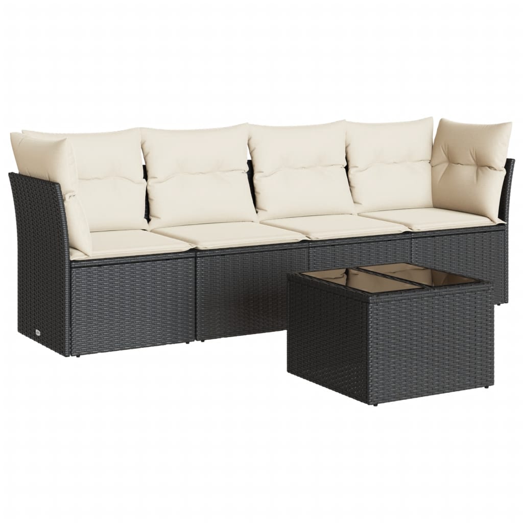 Set Divani da Giardino 5 pz con Cuscini in Polyrattan Nero 3249075