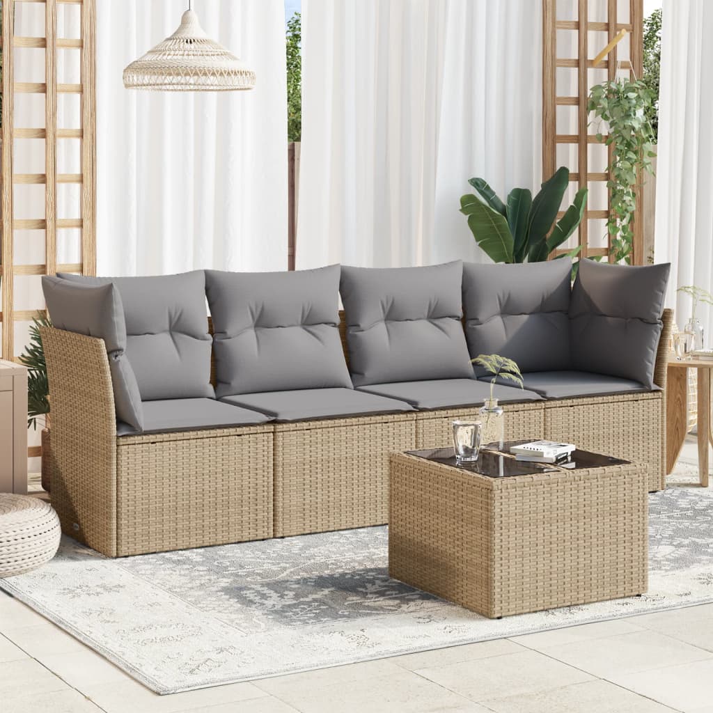 Set Divano da Giardino 5 pz con Cuscini Beige in Polyrattancod mxl 88646