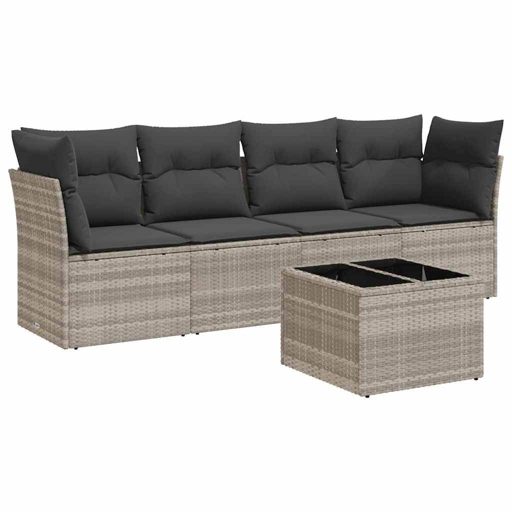 Set Divano da Giardino 5pz con Cuscini Grigio Chiaro Polyrattan 3249081