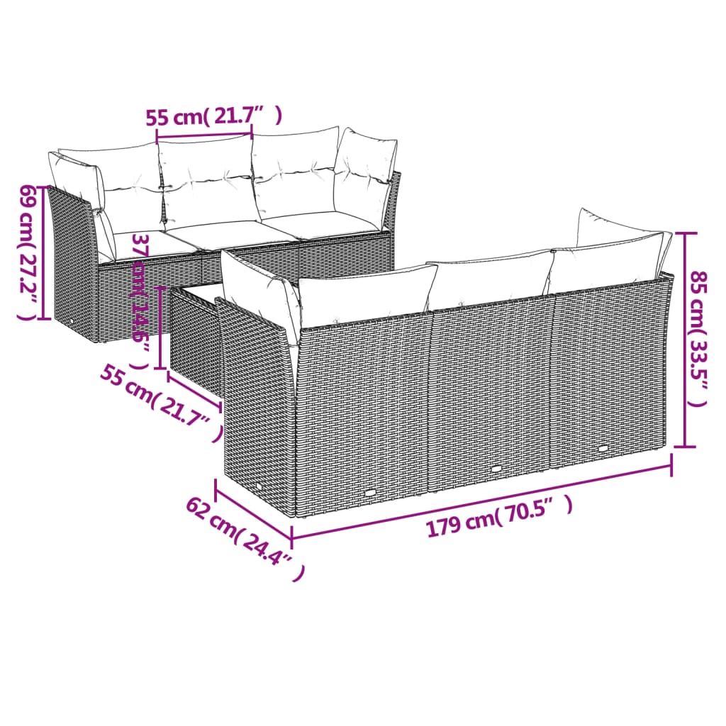 Set Divani da Giardino con Cuscini 7pz Nero Polyrattan 3249094