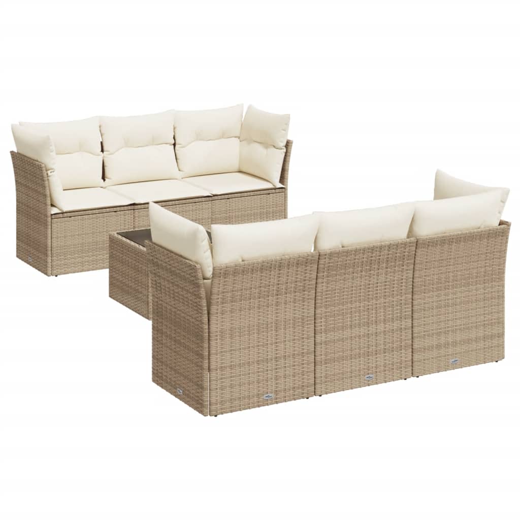 Set Divani da Giardino 7 pz con Cuscini Beige in Polyrattan 3249097