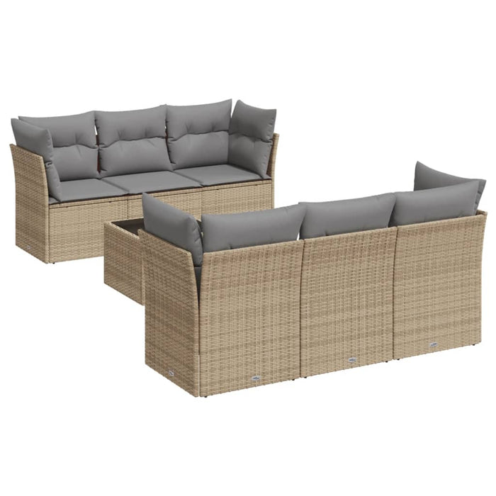 Set Divani da Giardino 7 pz con Cuscini Beige in Polyrattan 3249098