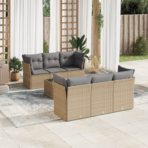 Set Divani da Giardino 7 pz con Cuscini Beige in Polyrattan 3249098