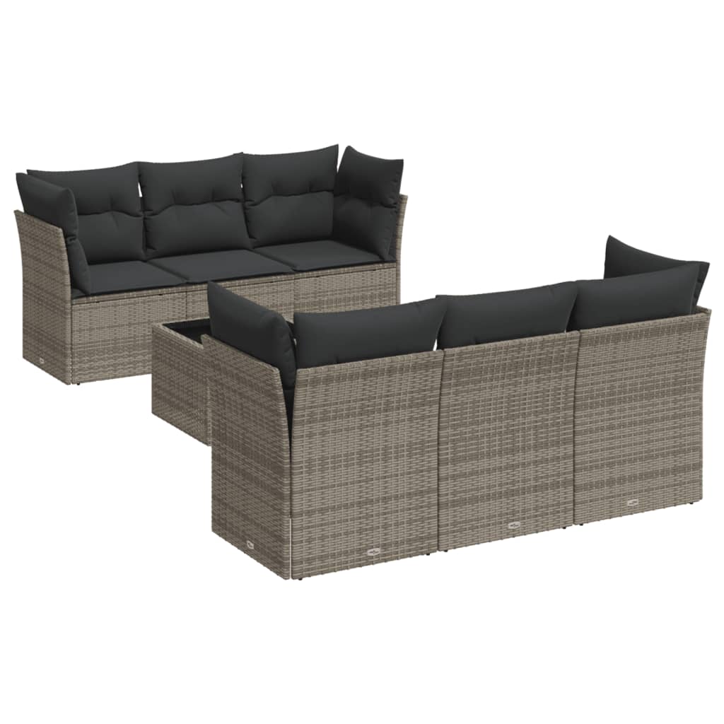 Set Divani da Giardino 7 pz con Cuscini Grigio in Polyrattan 3249099