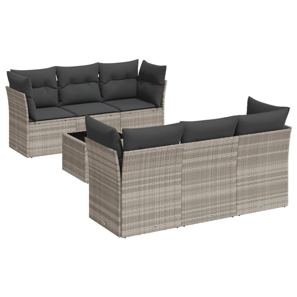 Set Divani da Giardino 7pz con Cuscini Grigio Chiaro Polyrattan 3249101