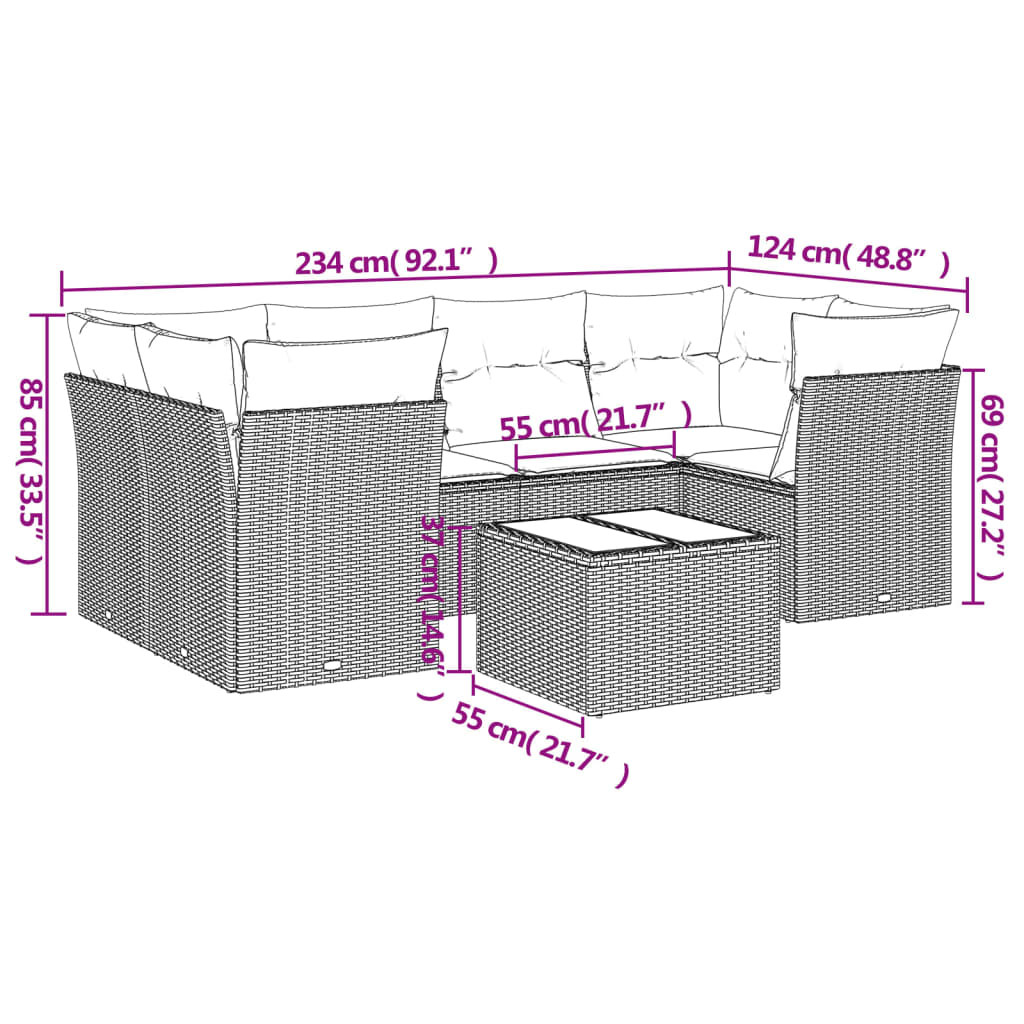 Set Divani da Giardino con Cuscini 7pz Nero Polyrattan 3249104