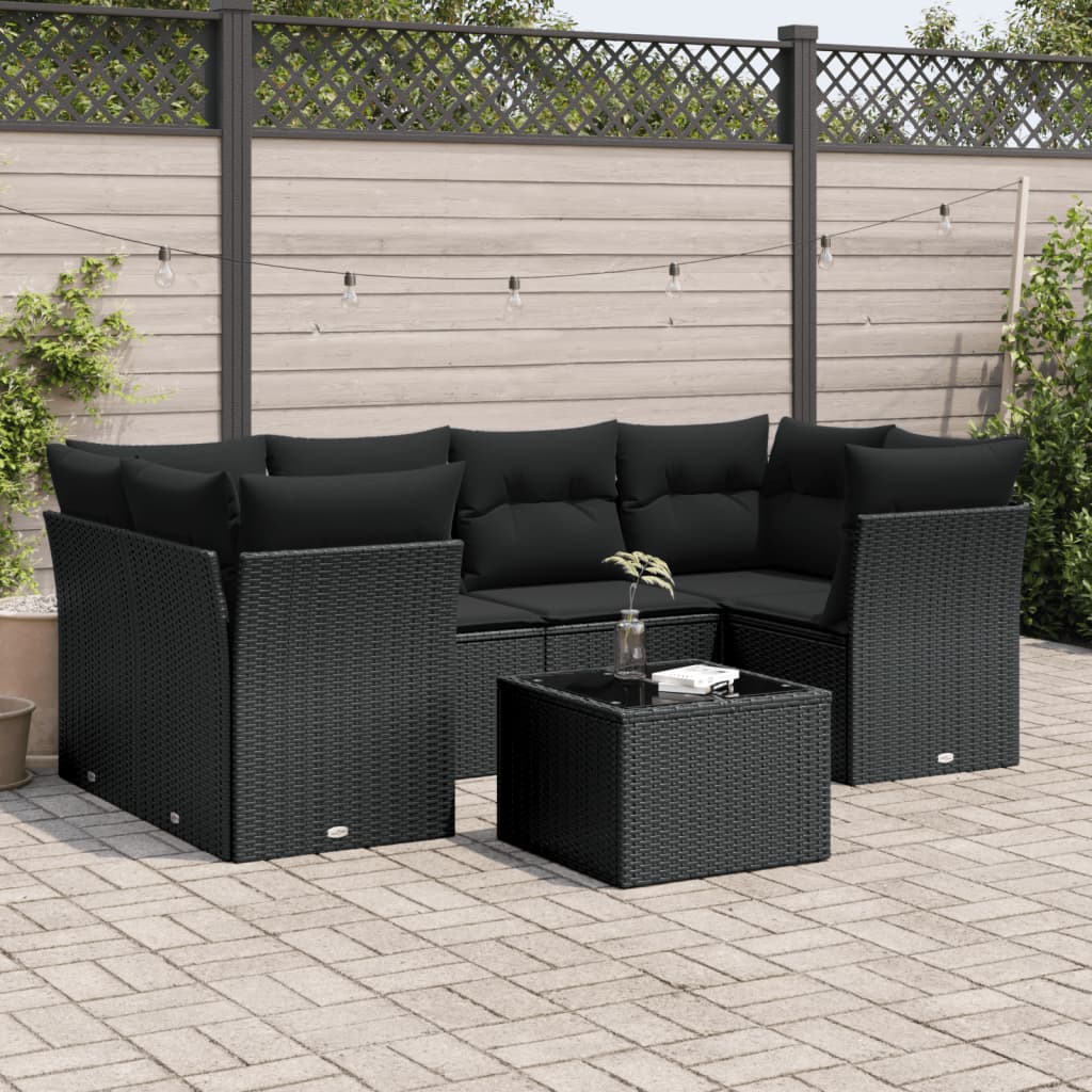 Set Divani da Giardino con Cuscini 7pz Nero Polyrattan 3249104