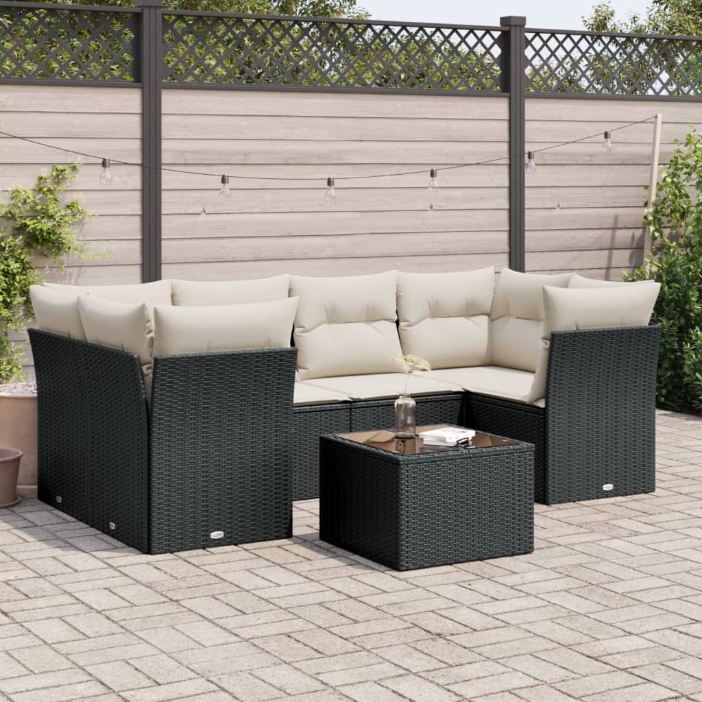 Set Divani da Giardino con Cuscini 7pz Nero Polyrattan 3249105