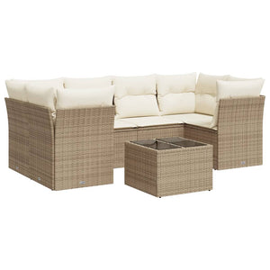 Set Divani da Giardino 7 pz con Cuscini Beige in Polyrattan 3249107