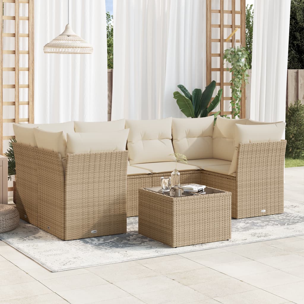 Set Divani da Giardino 7 pz con Cuscini Beige in Polyrattan 3249107