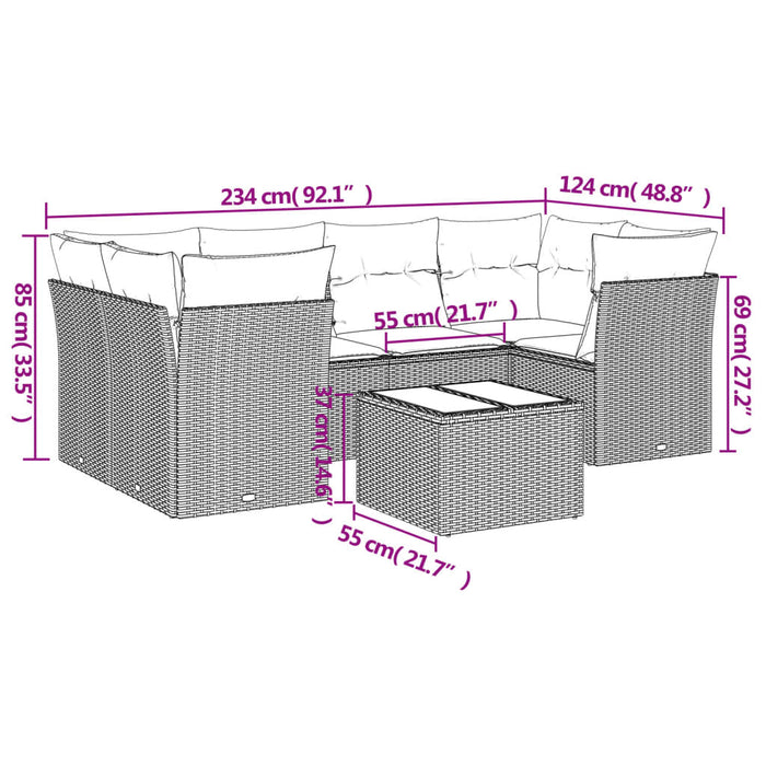 Set Divani da Giardino 7pz con Cuscini Grigio Chiaro Polyrattan 3249111