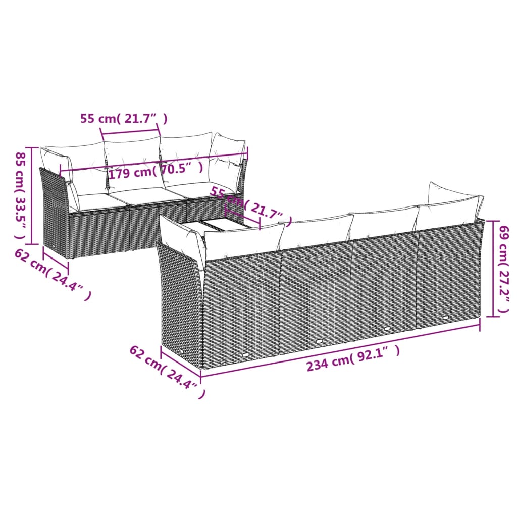 Set Divani da Giardino con Cuscini 8 pz Nero in Polyrattancod mxl 111472