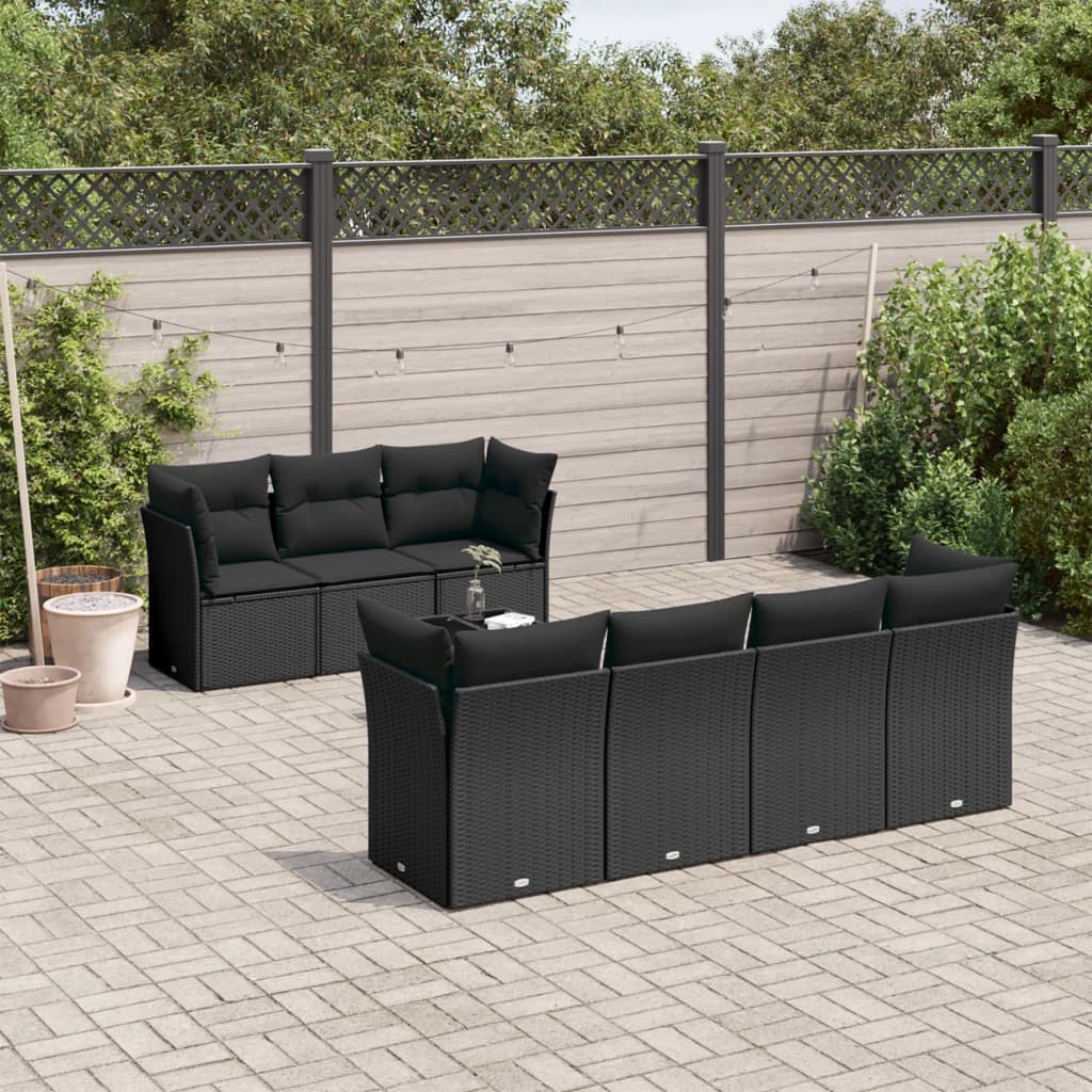 Set Divani da Giardino con Cuscini 8 pz Nero in Polyrattancod mxl 111472